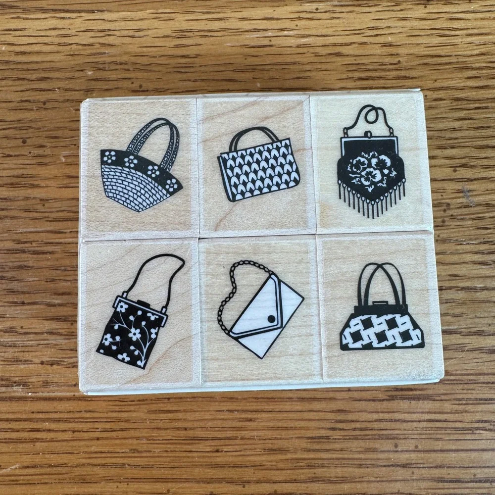 Hero Arts Little Purses Wood Mounted Rubber Stamp Set LL729 6 Designs 2002 NEW